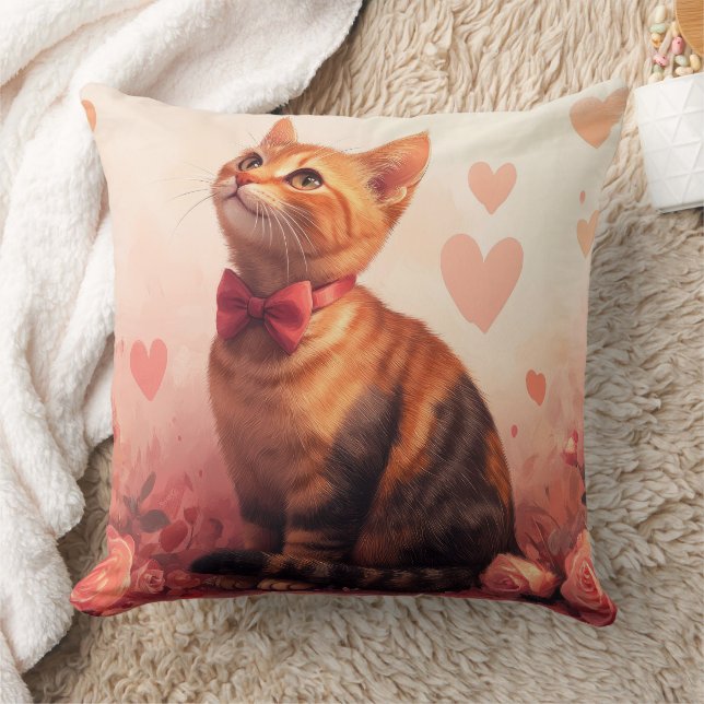 Abyssinian Cat with Roses - Valentine's Day  Cushion (Blanket)
