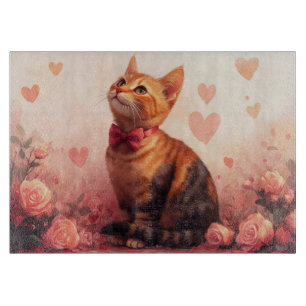 Abyssinian Cat with Roses - Valentine's Day Cutting Board
