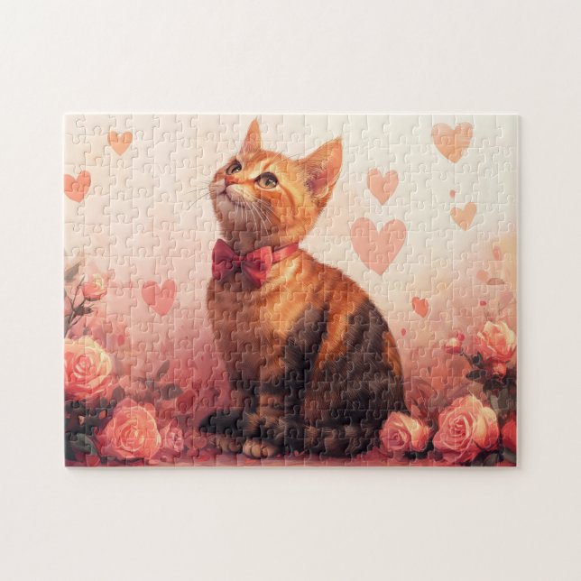 Abyssinian Cat with Roses - Valentine's Day  Jigsaw Puzzle (Horizontal)