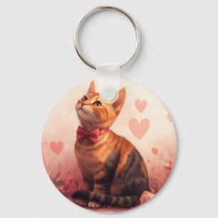 Abyssinian Cat with Roses - Valentine's Day Key Ring