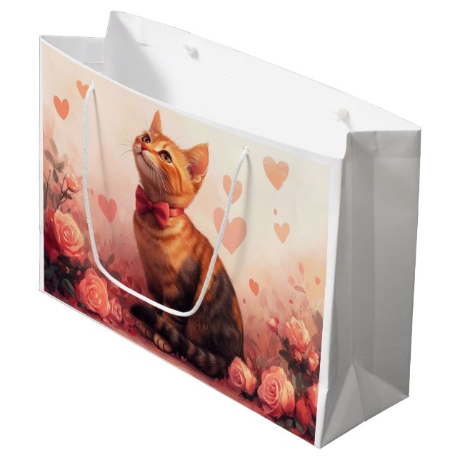Abyssinian Cat with Roses - Valentine's Day  Large Gift Bag (Front Angled)