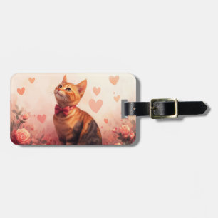 Abyssinian Cat with Roses - Valentine's Day  Luggage Tag
