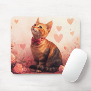 Abyssinian Cat with Roses - Valentine's Day Mouse Pad