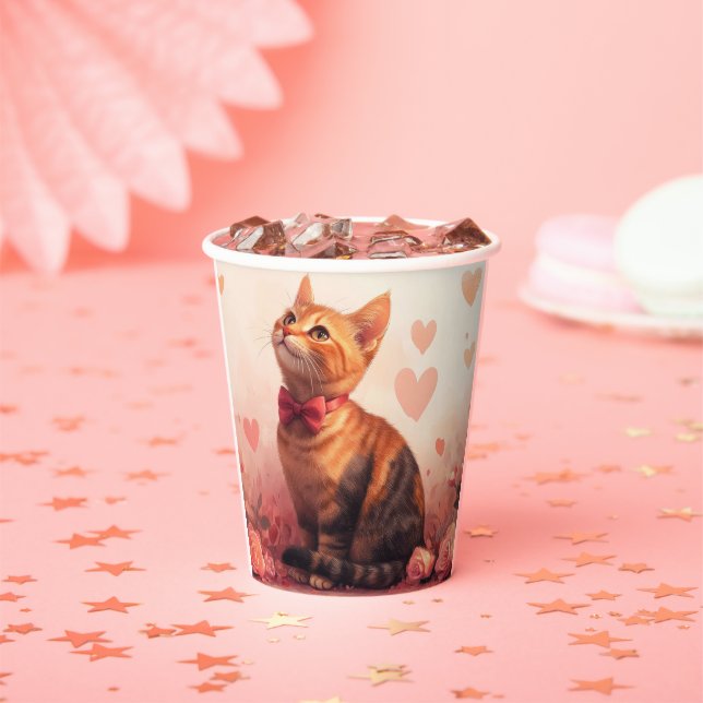 Abyssinian Cat with Roses - Valentine's Day Paper Cups (Insitu)