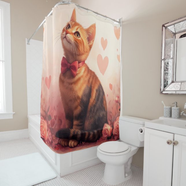 Abyssinian Cat with Roses - Valentine's Day  Shower Curtain (In Situ)