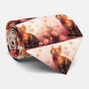 Abyssinian Cat with Roses - Valentine's Day  Tie