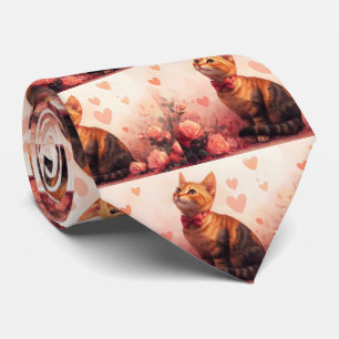Abyssinian Cat with Roses - Valentine's Day Tie