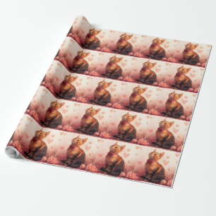 Abyssinian Cat with Roses - Valentine's Day Wrapping Paper