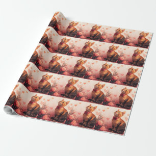 Abyssinian Cat with Roses - Valentine's Day Wrapping Paper
