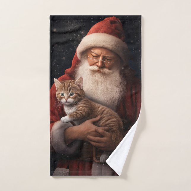 Abyssinian Cat with Santa Claus Festive Christmas  Bath Towel Set (Hand Towel)