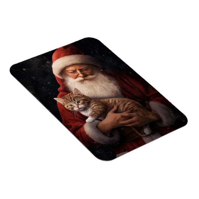 Abyssinian Cat with Santa Claus Festive Christmas  Magnet (Right Side)