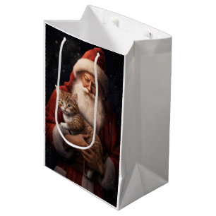 Abyssinian Cat with Santa Claus Festive Christmas  Medium Gift Bag