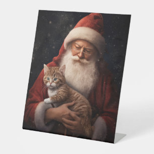 Abyssinian Cat with Santa Claus Festive Christmas Pedestal Sign