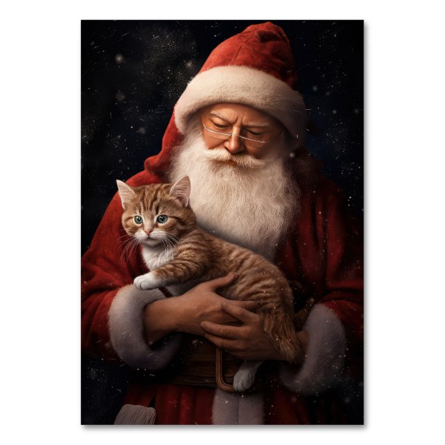 Abyssinian Cat with Santa Claus Festive Christmas  Table Number (Back)