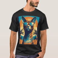 Abyssinian Cat with sunglasses at a tropical beach