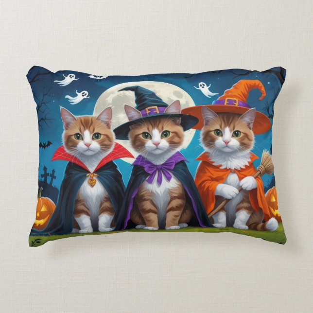 Abyssinian Cats Pumpkin Halloween Funny Decorative Cushion (Front)