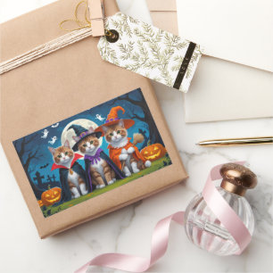 Abyssinian Cats Pumpkin Halloween Funny Rectangular Sticker