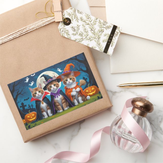 Abyssinian Cats Pumpkin Halloween Funny Rectangular Sticker (Gifting)