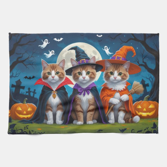 Abyssinian Cats Pumpkin Halloween Funny Tea Towel (Horizontal)