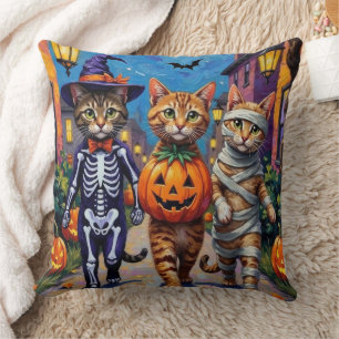 Abyssinian Cats Trick-or-Treating in Halloween Cos Cushion