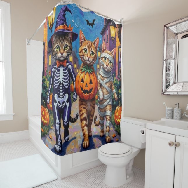 Abyssinian Cats Trick-or-Treating in Halloween Cos Shower Curtain (In Situ)