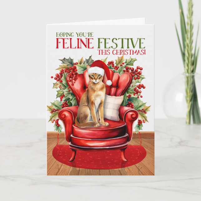 Abyssinian Christmas Cat FELINE Festive Holiday Card (Front)