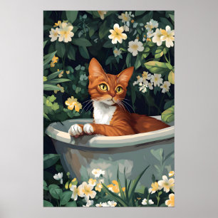 Abyssinian In Bathtub Poster, Funny Cat Poster