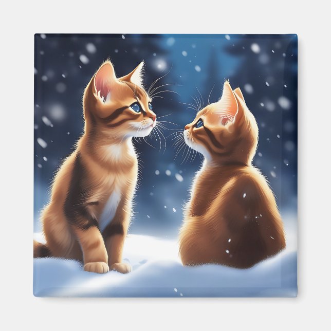 Abyssinian Kittens Snow Scene Magnet (Front)