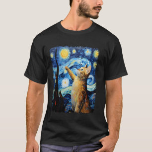 Abyssinian Orange Cat Starry Night Painting T-Shirt