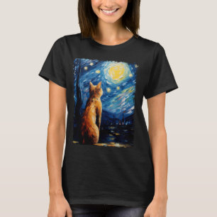 Abyssinian Orange Cat Starry Night Painting T-Shirt