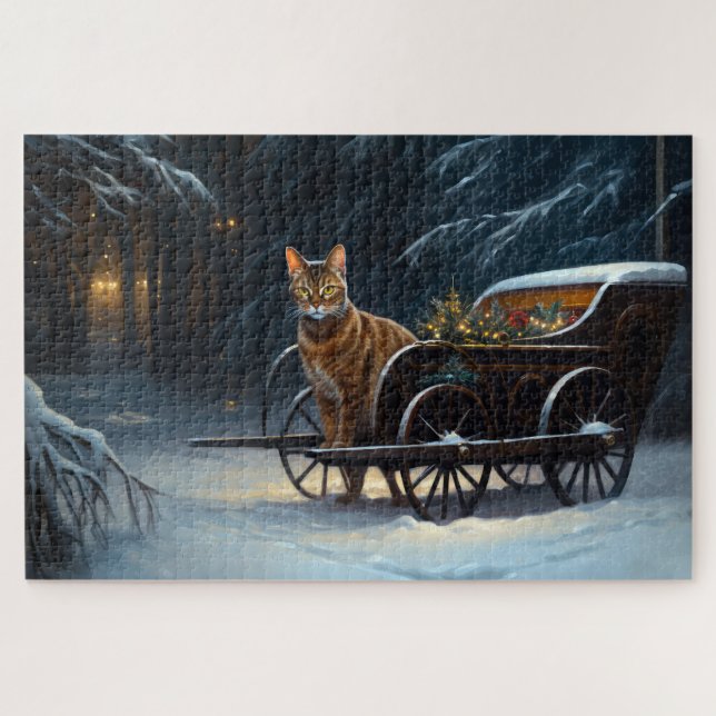 Abyssinian Snowy Sleigh Ride Christmas Decor Jigsaw Puzzle (Horizontal)
