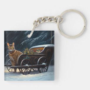Abyssinian Snowy Sleigh Ride Christmas Decor Key Ring