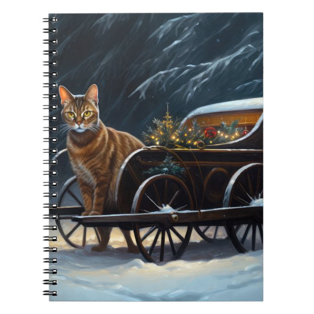 Abyssinian Snowy Sleigh Ride Christmas Decor Notebook (Front)