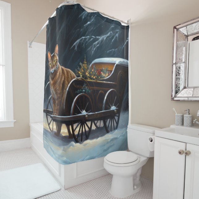 Abyssinian Snowy Sleigh Ride Christmas Decor Shower Curtain (In Situ)