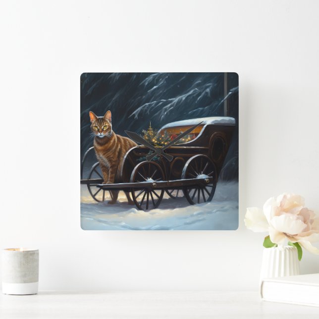 Abyssinian Snowy Sleigh Ride Christmas Decor Square Wall Clock (Home)