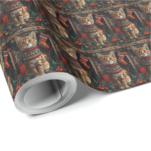 Abyssinian with Christmas Gifts Fireplace Wrapping Paper