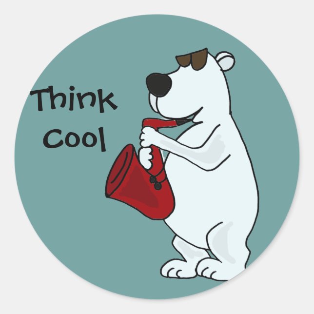AC- Cool Polar Bear Playing the Saxophone Cartoon Classic Round Sticker (Front)