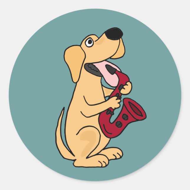 AC- Puppy Dog Playing Saxophone Cartoon Classic Round Sticker (Front)