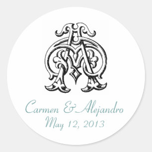 AC Vintage Monogram Wedding Sticker