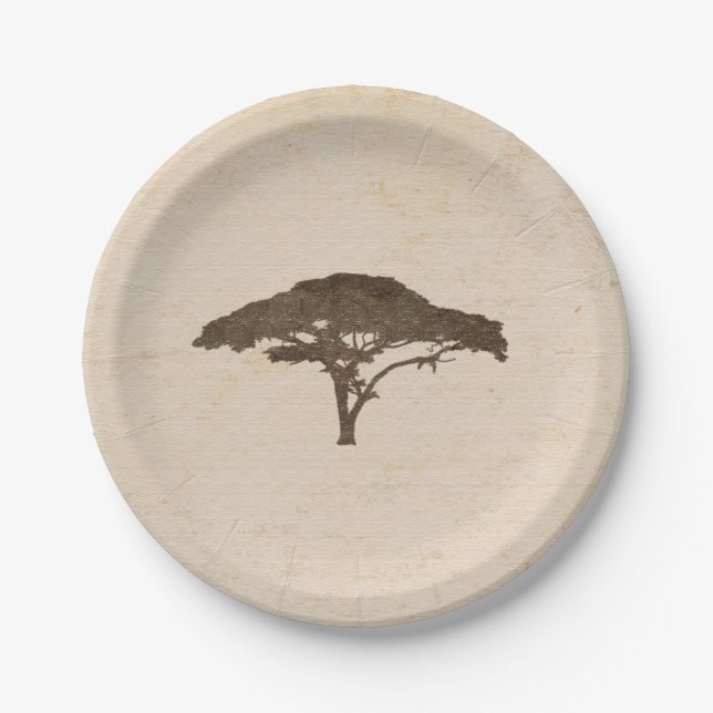 Acacia Tree African Safari Vintage Wedding Paper Plate (Front)