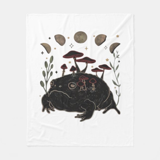 Academia Moon Witchy Goblincore Aesthetic Frog Cla Fleece Blanket (Front)