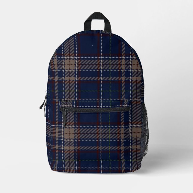 Academia Navy Blue Plaid Printed Backpack (Front)