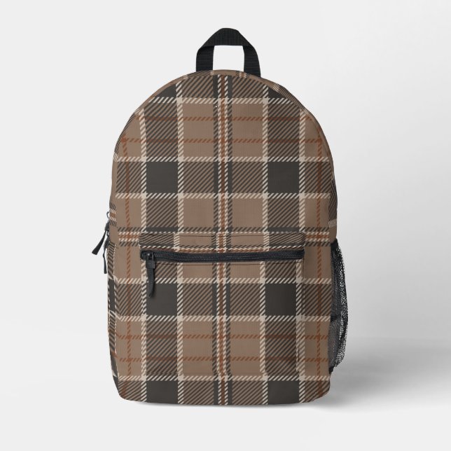 Academia Taupe Tartan Printed Backpack (Front)
