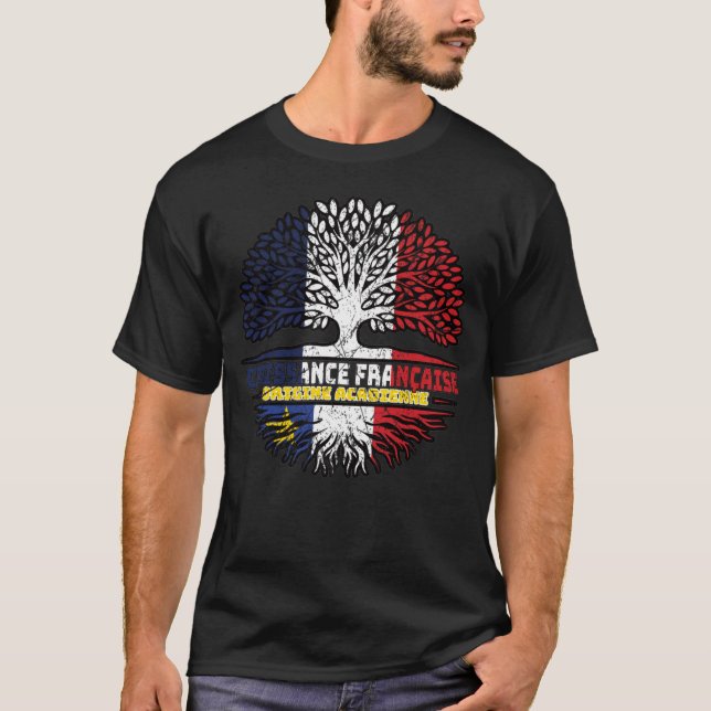 Acadia Acadian French France Tree Roots Flag T-Shirt (Front)