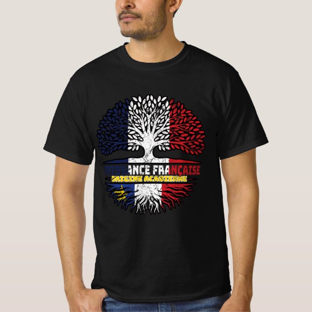 Acadia Acadian French France Tree Roots Flag T-Shirt (Front)
