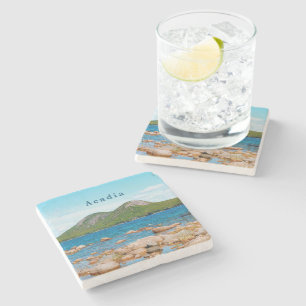 Acadia Bubble Mountains Jordan Pond National Park Stone Coaster