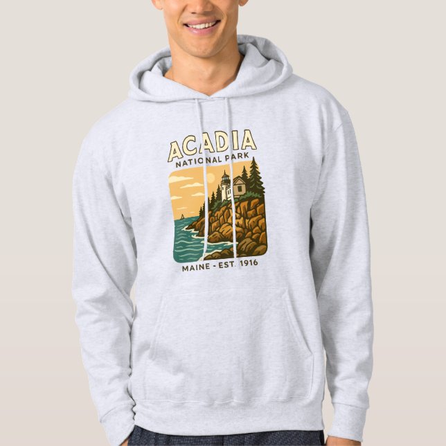 Acadia Lighthouse Vintage Maine National Park Hoodie (Front)