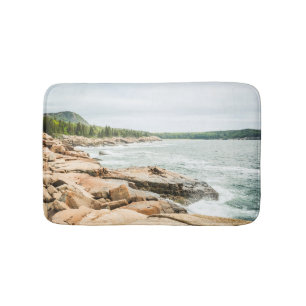Acadia Maine Rocky Coastline Ocean Waves Bath Mat