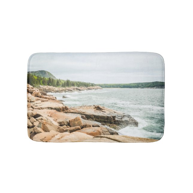 Acadia Maine Rocky Coastline Ocean Waves Bath Mat (Front)