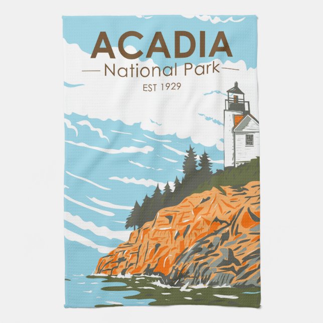 Acadia National Park Bar Harbour Lighthouse  Tea Towel (Vertical)